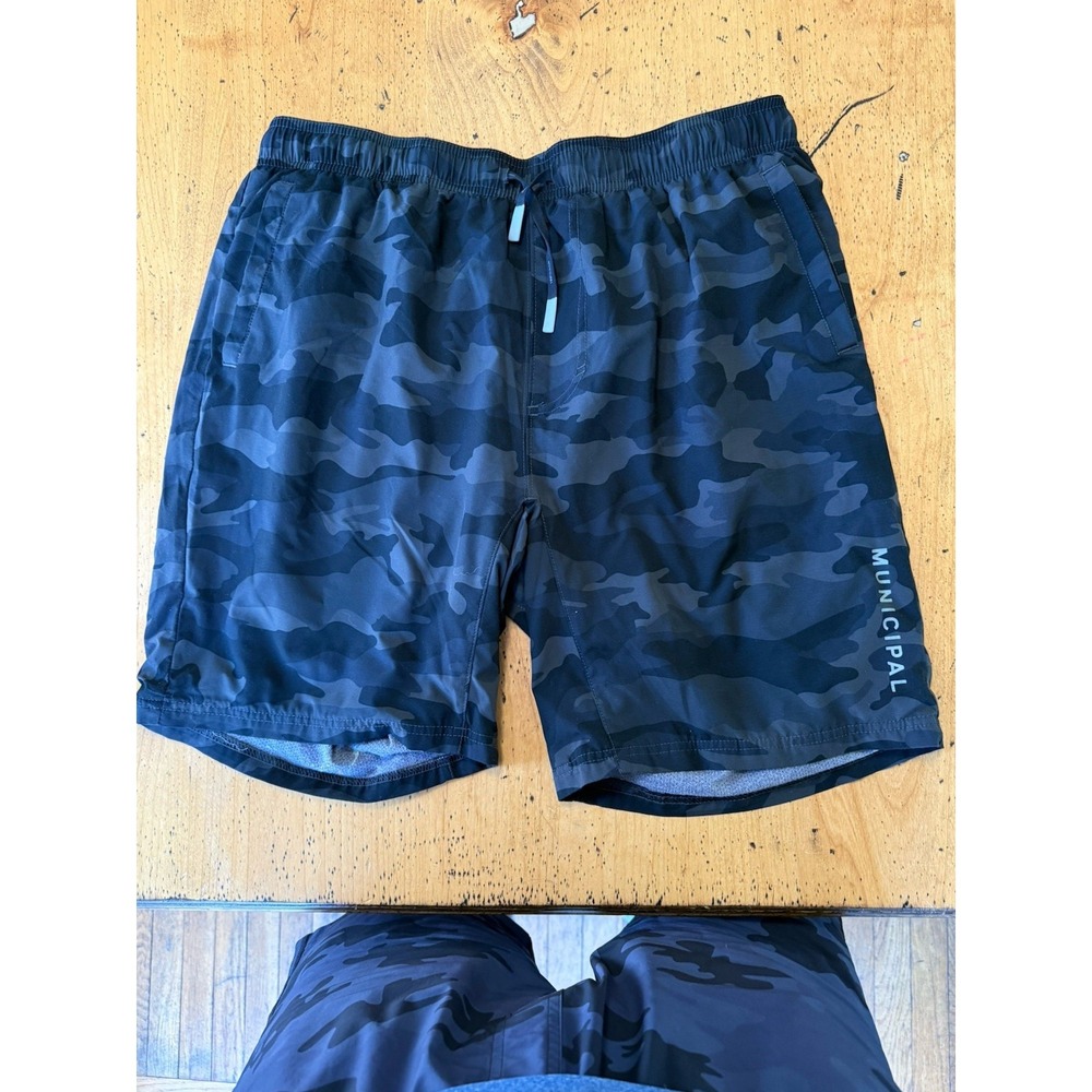 Municipal Sport Utility Shorts Men's Large Black Camo Athletic  Stretch 8"